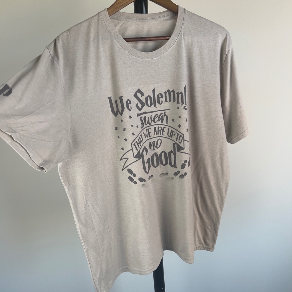 Harry Potter We Solemnly Swear Graphic Tee Tan XL Hogwarts Alumni Dobby T-Shirt